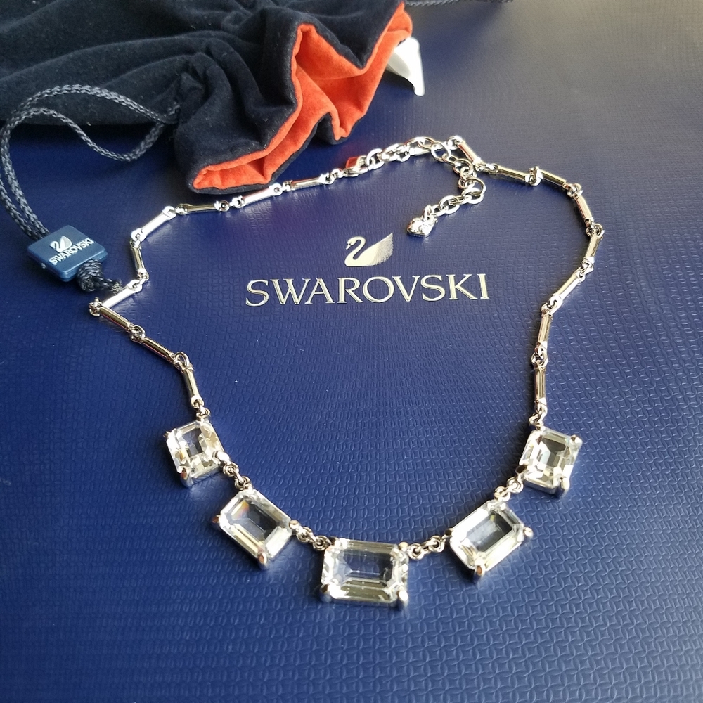 AUTHENTIC Swarovski Emerald-cut Crystal Necklace & Earrings SET Vintage - Picture 17 of 17